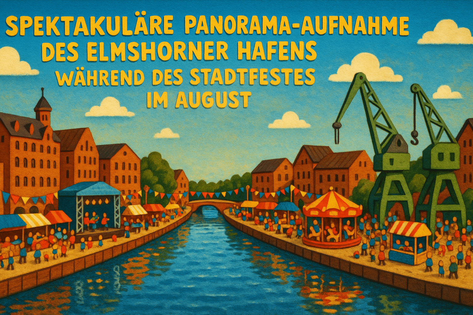 Elmshorner Hafen während des Stadtfestes mit historischen Bauten und Festmeile entlang der Krückau
